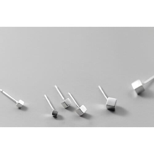 Real 925 Sterling Silver Geometric Square Stud Earrings For Fashion Women Party Punk Fine Jewelry Minimalist Accessories Gift