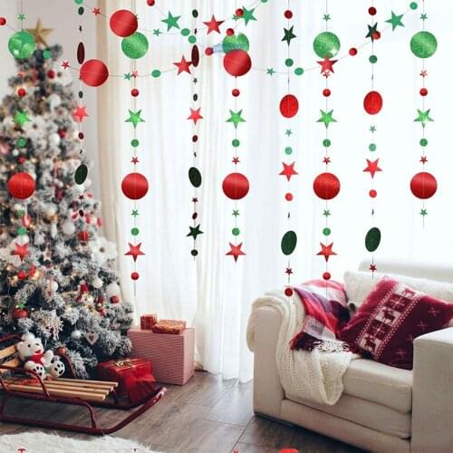 Happy Christmas Star Round Pendant Ceiling Hanging Garland Banner For Christmas Party Home Living Room Decoration