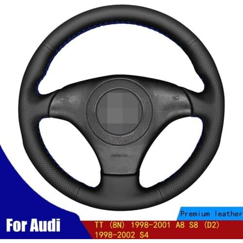 Hand-stitched Car Steering Wheel Cover Soft Black PU Artificial Leather For Audi TT (8N) 1998-2001 A8 S8 (D2) 1998-2002 S4 (B5)