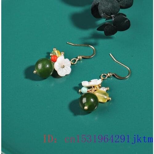 Green Jade Flower Earrings Natural Zircon Gemstone Fashion Amulet Jewelry Gifts Chalcedony Women Crystal 925 Silver Charm
