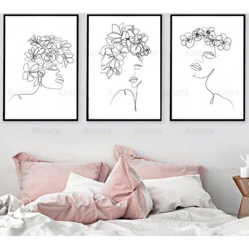 Modern Woman Head Flower Black Line Canvas Painting Wall Art Poster and Print Nordic Abstract Minimalist Picture Room Decoration