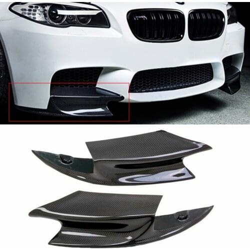 1 Pair Real Carbon Fiber Front Bumper Splitter Lip Fin Air Knife Auto Body For BMW F10 M5 2012-2016 R Style Diffuse Splitters