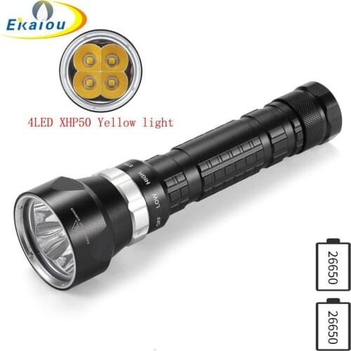 4xXHP50 LED Yellow light Professional Diving Flashlight IPX8 High lumen Waterproof torch Underwater 100m Diving Hunt light