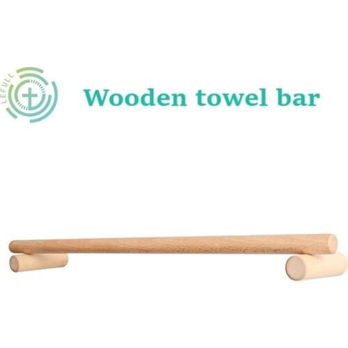 LeFull Solid Wood Towel Rack Single Bar Bathroom Adhesive/Screw Bath Towel Holders Kitchen Hanger Bar
