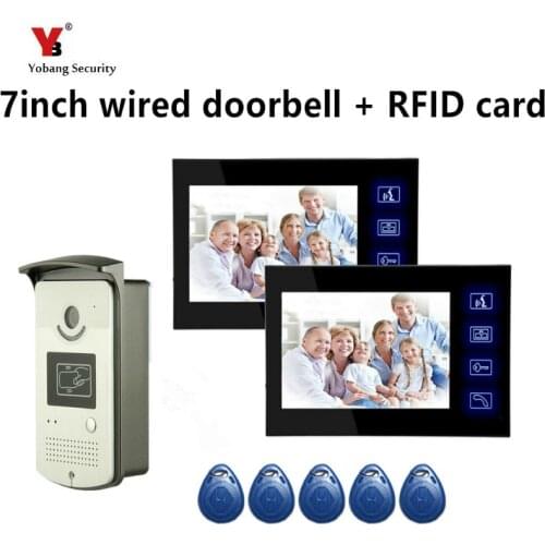 Yobang Security 7" Video Intercom Door Phone System With 2 black Monitor RFID Card Reader Handsfree Doorbell Camera Night vision