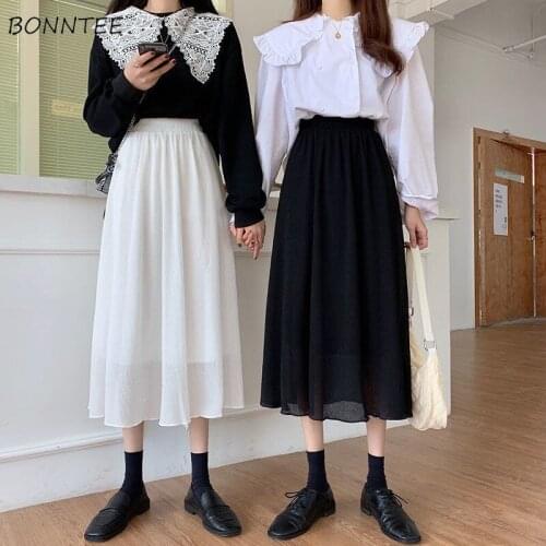 2021 Skirts Women Solid New A-line Friends Lovely All-match Casual Empire Design Folds Kawaii Y2K Faldas Voile Pleated Moda Chic