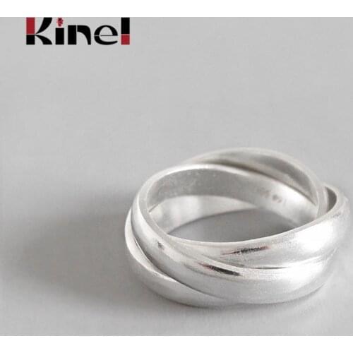 Kinel 925 Sterling Silver Jewelry Fashion Chic Open Rings for Women Frosted Dull Dloss Triple Circle Ins Finger Ring
