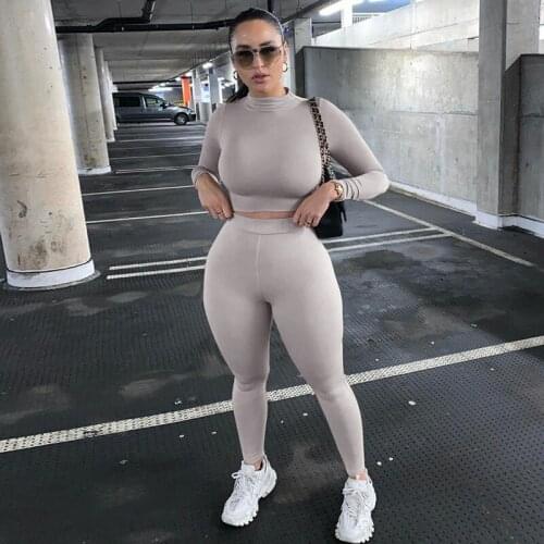 Imcute Women Two Pieces Set Fall Autumn Yoga Suit Sets Long Sleeve T-shirt Crop Tops High Waist Leggings Gym Workout Tracksuit