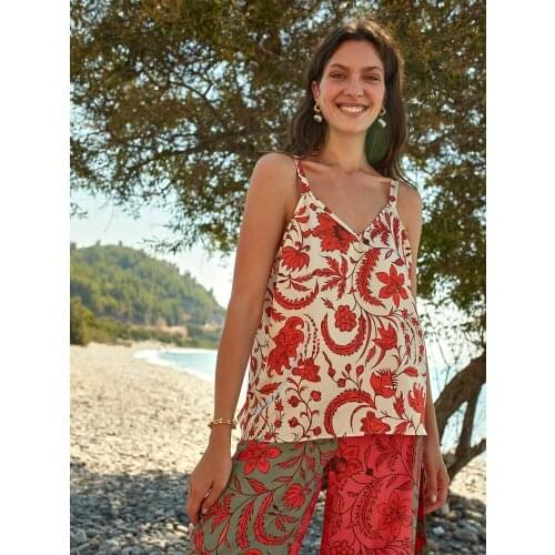 Women Green Floral Printed Sexy V-Neck Sleeveless Blouse Shirt Spring Summer Beach Holiday Casual Bohemian Style Tops 2021 New