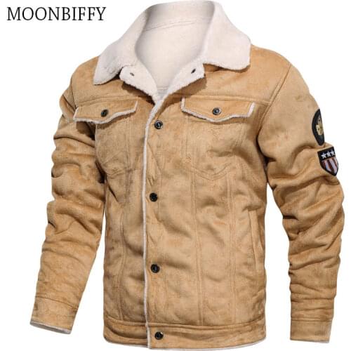 Winter Military Jacket Men Thick Warm Suede Chamois Jackets Male Motorcycle Vintage Outwear chaqueta hombre S-3XL