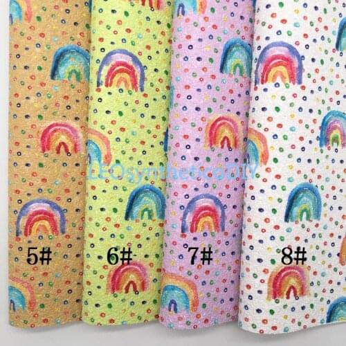 1PC 21X29CM Rainbow Printed Glitter Fabric, Glitter Leather Sheets For Making Bows LEOsyntheticoDIY T504A