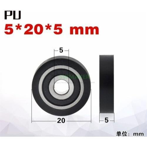 1pcs 5*20*5mm M5 M6 black soft rubber 625 bearing pulley, silent guide wheel, driven wheel for sorter / drawer
