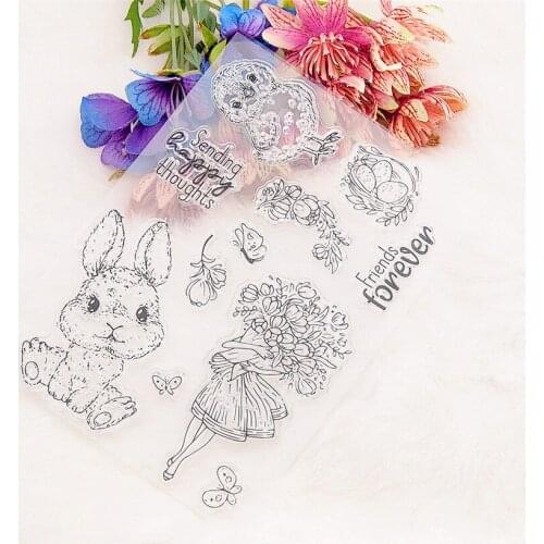 10.5x14.5cm Lovely rabbit Transparent Seal Clear Stamps Cutting Dies Roller Stamps DIY Scrapbook Album / Card Production