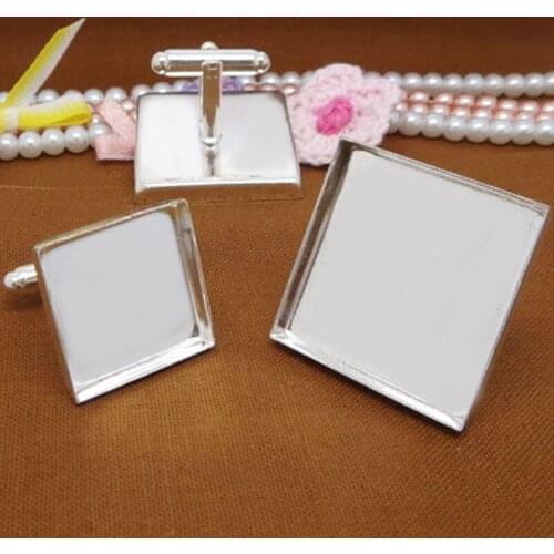 10pcs 16/18/20/25mm Square Cufflinks Setting Blank Base Cufflinks Cabochon Cameo Tray DIY Clothes Accessories