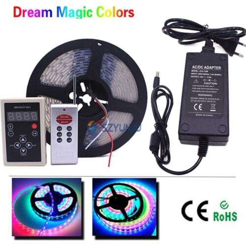 DC12V 5M Dream Full Color 5050 WS2811 150LED 300LED IC LED Strip Light +RF Remote controller +12V 5A 6A LED power adapter