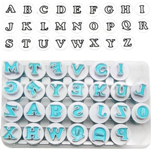 62Pcs Alphabet & Numbers Fondant Cake Mold, Cookie Stamp Impress, Embosser Cutter, Upper Case Numbers Shape DIY Cookie