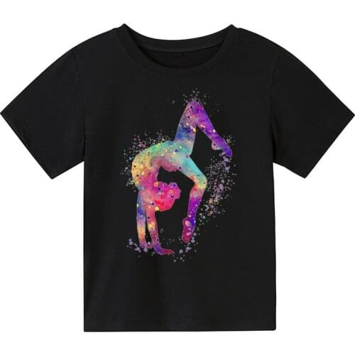 Watercolor Gymnastics Art Print T-Shirt Baby Girls GYM Lover Birthday Gift Black T Shirt Kids Tops DIY Custom Tshirt Wholesales