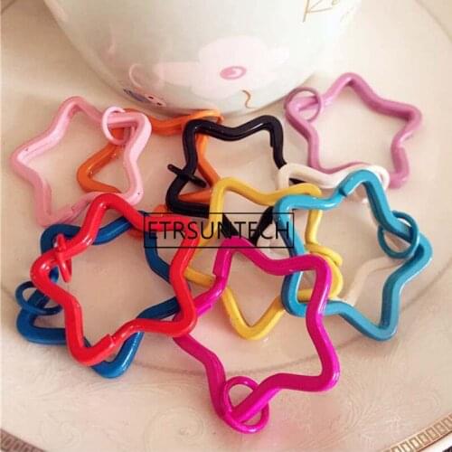 500pcs Kawaii Color Painted Key Holder Split Rings DIY Accessory Metal Star Shaped Candy Keychain Key Rings 35MM