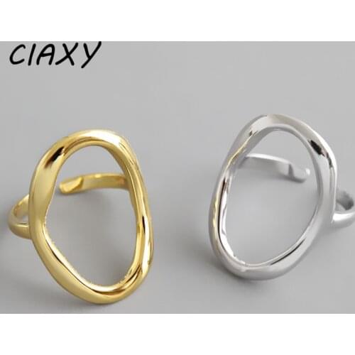 CIAXY 925 Sterling Silver Geometric Hollow Adjustable Rings for Women Couple Irregular Open Ring Simple Party Jewelry Gifts