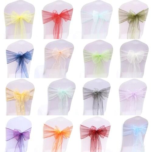 Cheap Organza Chair Sashes Bow Cover Wedding Christmas Party Event Banquet Decor Sheer Organza Fabric Chairs DIY Decorations