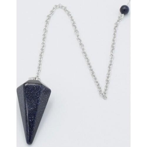 Hot Sale Fashion Natural Blue Sand Stone Hexagon Pyramid Pendulum Chain Pendant Charm Reiki Healing Chakra Amulet Jewelry