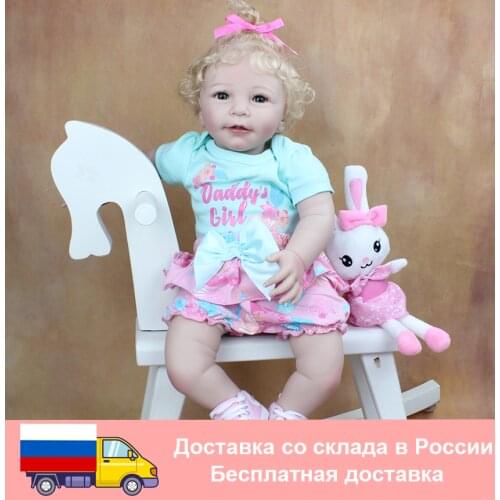 55 CM Soft Silicone Reborn Baby Blonde Hair Girl Doll Toy Lifelike Realistic 22 Inch Princess Toddler Smiling Lisa Bebe