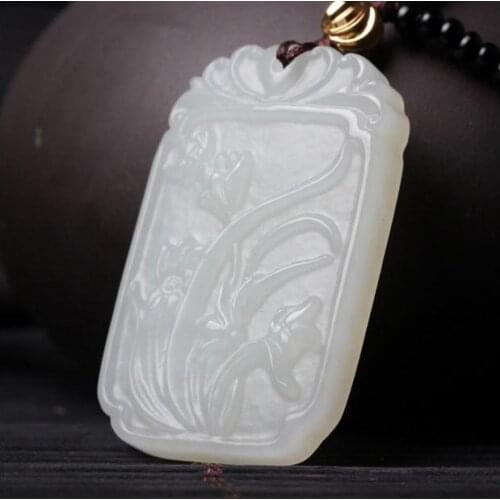 Hetian jade pendant Pendant with orchid brand identification certificate and secluded orchid in a deserted Valley