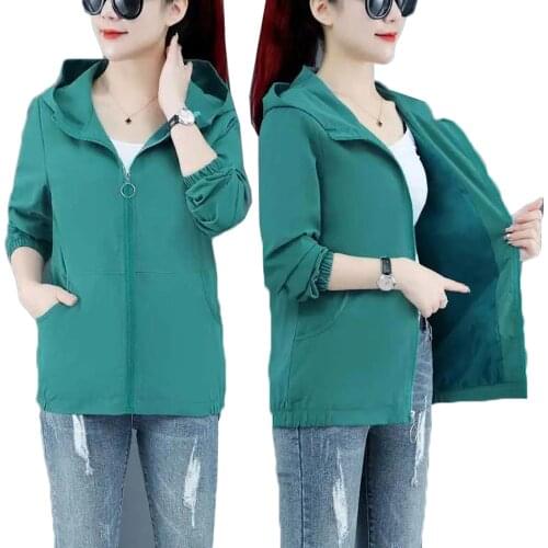 Lined Selling Women Jacket 2021 New Spring Autumn Hooded Short Windbreaker Ladies Casual Zipper Basic Coat Female Tops 3XL Q13