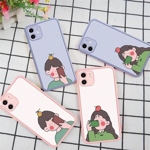 Cartoon Couple Style Fruit Skin Feel Hard Shell Phone Cases for iPhone 11 Pro X XS XR Max 6 6S 7 8 Plus SE 2020 Back Cover