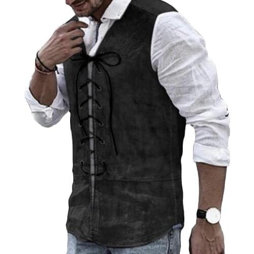 Men V Neck Solid Steampunk Waistcoat Gothic Jackets Retro Vests Victorian Coat Men Gentleman Cosplay Costume Q6421