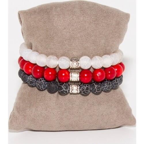 Self-confidence Bracelet Set Bangle White Agate-Coral-Black Agate Natural stone bracelet accessories 2021 fashion wooden box design