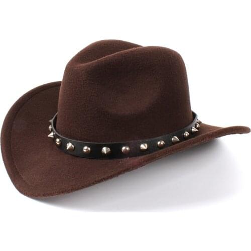 New Wool Womens Mens Western Cowboy Hat For Winter Autumn Gentleman Lady Jazz Cowgirl Punk Rivet Cloche Sombrero Caps
