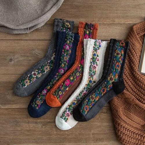 Womens Retro Long Socks Ethnic Style Flowers Japanese Art Temperament Socks 2020 New