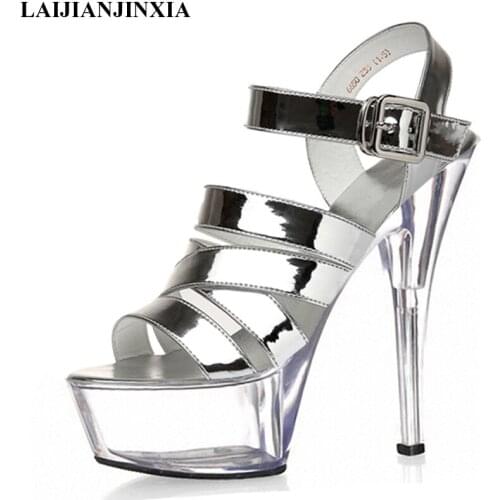 LAIJIANJINXIA New 15cm High Heels Night Club Wedding Party Shoes Sexy Women Pole Dance Shoes Platform Sandals Dancing Shoes