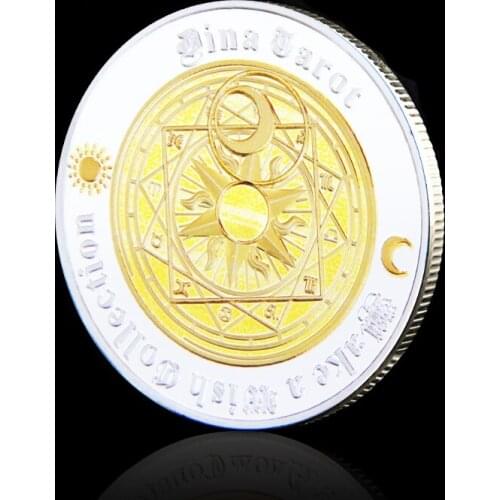 Divination Tarot Lucky Gold Silver Commemorative Coins Sun Moon Constellation Feng Shui Auspicious Wishing Coins