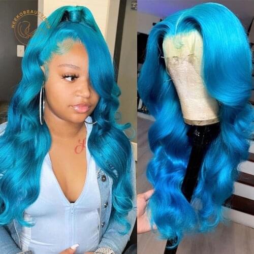 Lace Frontal Wigs Blue Purple Green Yellow Brown Wavy 13X4 Lace Front Wig Full Density Colored Human Hair Wigs Body Wave Hiar