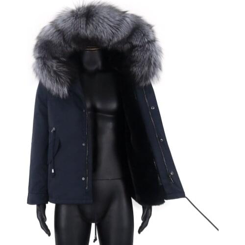 7XL Men Waterproof Short Parka Natural Silver Fox Large Fur Collar Warm Winter Jacket Natural Fox Fur Coat Outerwear Streetwear