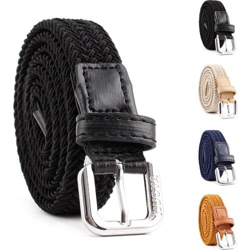 Unisex Casual Woven Belt Child Elastic Belts Men Canvas Elastic Belt Knitted Thin Waist Belts Jeans Alloy Pin Buckle Waistband