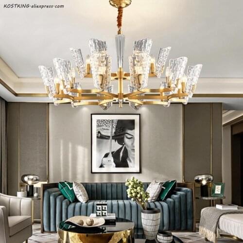 Postmodern luxury LED chandelier lighting Nordic Copper hanging lamp Crystal home deco fixtures for living room hall bedroom