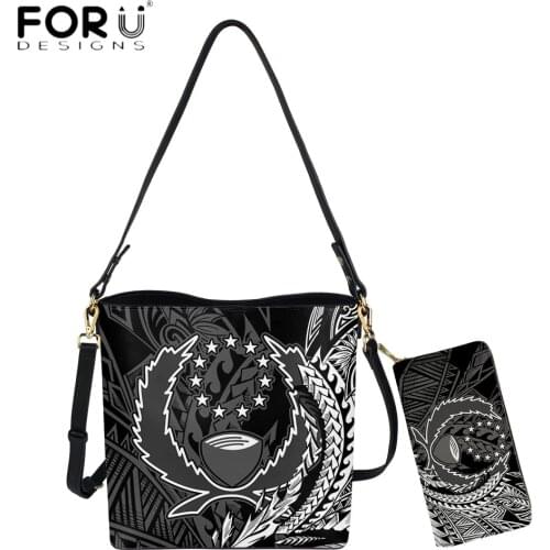 FORUDESIGNS Luxury Handbags Women Bags Designer Pohnpei Polynesian Wings Printing Pu Leather Casual Shoulder Sac Purse Set