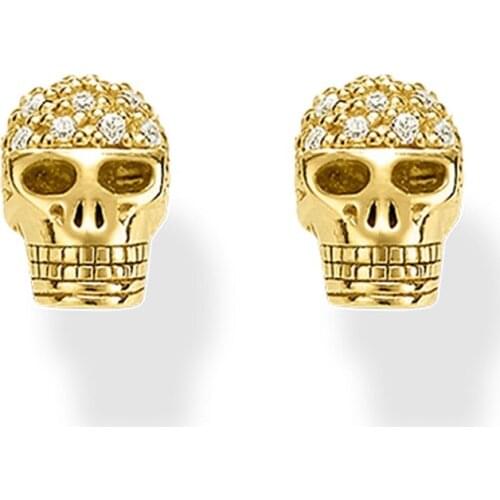 Gold Color White Zirconia-pave Skull Ear Studs Earrings European Punk Style Glam Skeleton Earring Jewelry Gift Earings for Women