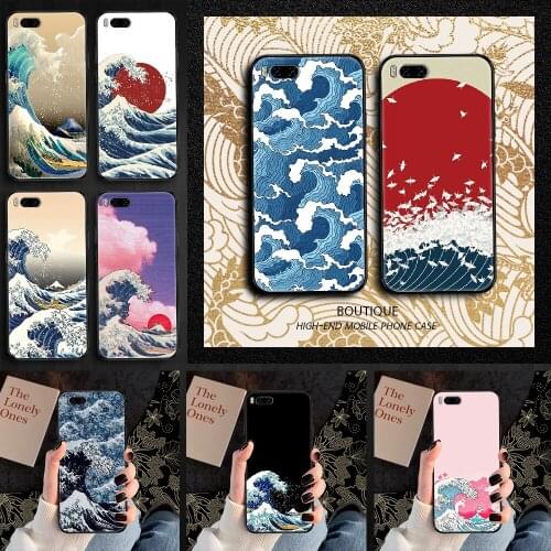 Wave Art japan aesthetic Phone case For Xiaomi Mi Max Note 3 A2 A3 8 9 9T 10 Lite Pro Ultra black silicone hoesjes trend shell