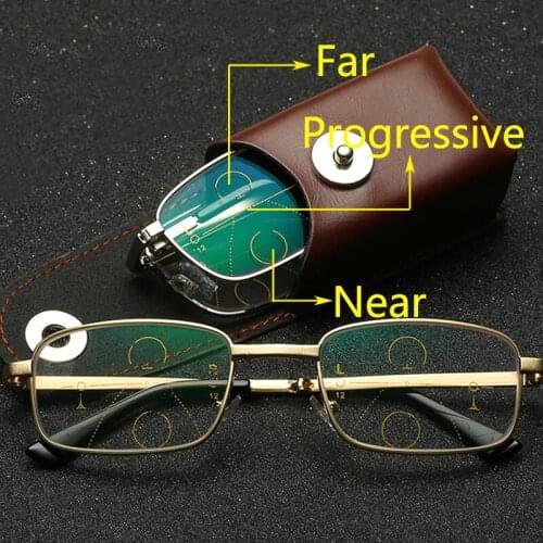 Folding Progressive Multifocal Reading Glasses Men Women Portable Anti-Blue Light Foldable Presbyopic Glasses Eyewear with Case