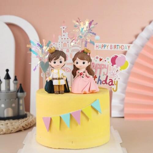 Cake Topper Wedding Cake Decoration Prince And Princess Ornaments Fairy Tale Cartoon Children Birthday Dress Up Car Ornaments