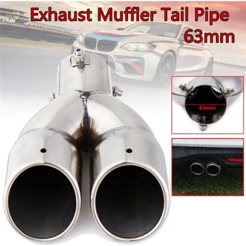 63mm Universal Car Muffler Exhaust Pipe Double Outlet Stainless Steel Chrome Silver Tip End Trim Modified Tail Throat Liner Pipe