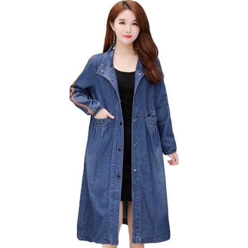 Big Size4XL Cowboy Windbreaker Womens Mid-Long Fall Clothes Korean Loose Casual Outwear Fashion POLO Collar Trench Coat Female