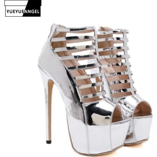 2019 New Platform Stiletto Sandals Women Zipper Summer Peep Toe High Heel Footwear Fashion Hollow Sexy 16CM Heels Party Sandals