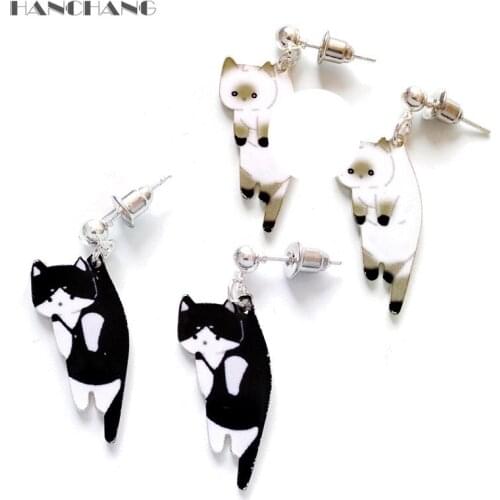 Fashion Stud Earring Animated Cartoon Cat Female Ear Stud Printing Lovely cat Earrings for Women Jewelry