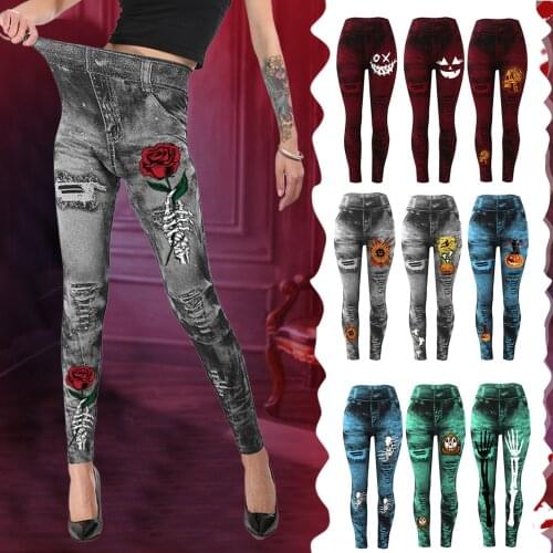Halloween Womens Pants 2021 Pants Printed Thin Mid-waist High Stretch Cotton Yoga Leggings One Size Cargo штаны в клетку