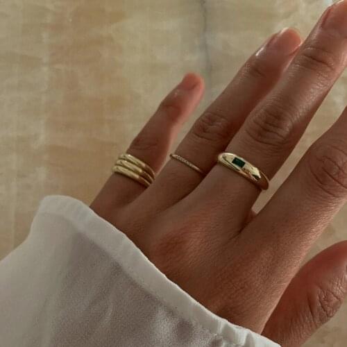 Gold Color Classic Jewelry Open Adjusted Size White Red Green Blue Colorful Baguette CZ Band Signet Dome Ring For Women Wedding